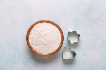 Baking or cooking background. Ingredients, kitchen items for baking.