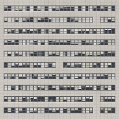 Fototapeta na wymiar A concrete gray wall of a high-rise building with windows. Showcase of a multi-storey building. 3D-rendering