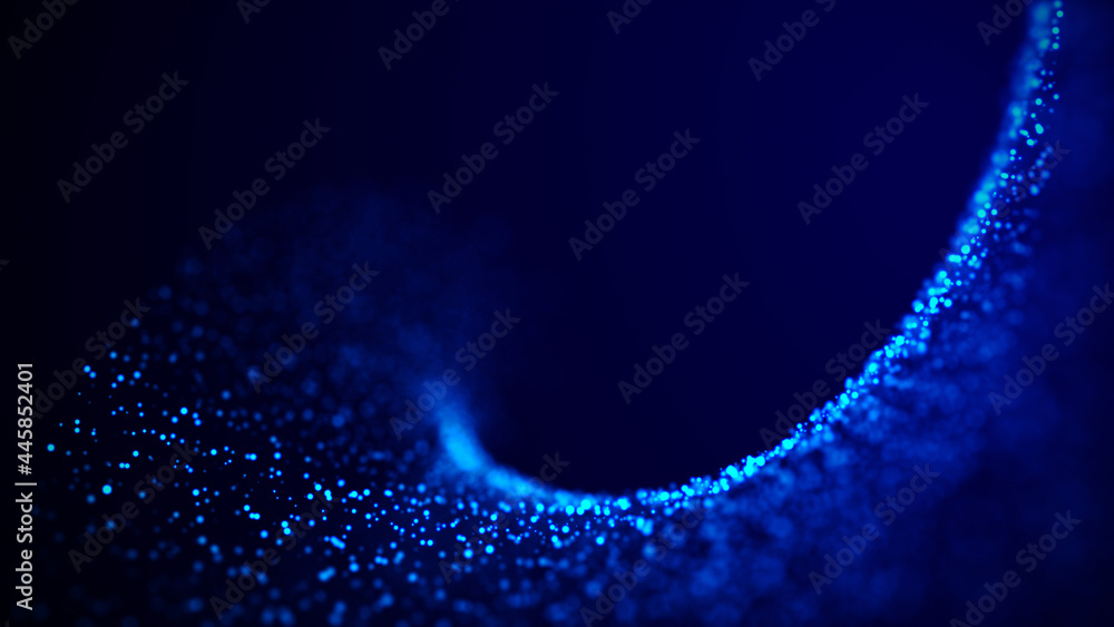 Poster abstract particle vortex. futuristic dynamic wave moving in space. illustration with explosion of da