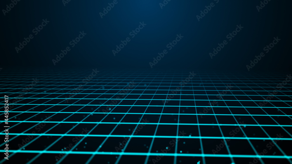 Poster abstract perspective grid. digital background in retro style. landscape on blue background. 3d rende