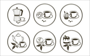 Set of icons for cafes. Web icons. Social Media icons. Story Highlight Covers. Vector illustration.