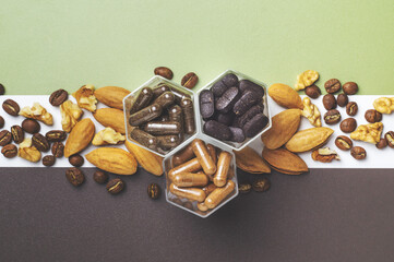 Various capsules with dietary supplements or vitamines