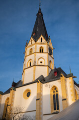 Fototapeta na wymiar Ahrweiler, Rhineland-Palatinate, Germany: St. Laurentius church on the market square. The old town of Ahrweiler was heavily damaged in the July 2021 flash floods on the Ahr River.