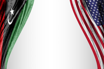 Flag of Libya and the United States of America with theater effect. 3D illustration