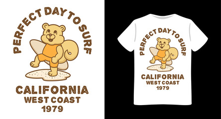 Squirrel carrying surfboard illustration with typography t-shirt design