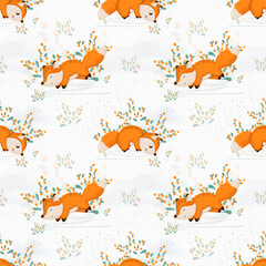 Seamless pattern of cute fox illustration. Cartoon fox perfect for your own design. Can use in textile, wrapping paper, fabric, party, print and etc.