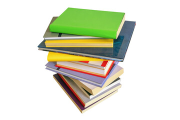 Stack of different books isolated on white background