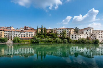 Fototapeta na wymiar Brenta River and Bassano del Grappa city in Italy