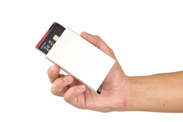 Credit Card Holder In Hand Isolated On White Background With Clipping Path