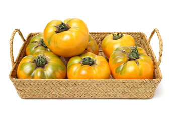 fresh yellow tomatoes on white background 