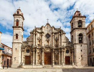 Fototapeta na wymiar Facade of the Havana Cathedral in Old Havana, Havana, Cuba, Caribbean, North America