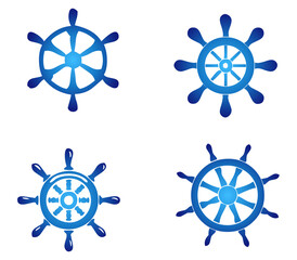 Ship Wheel set in blue gradient. Set of 4. Set of nautical elements