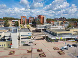 Aerial view of Visaginas town center. Visaginas, Lithuania. June 2021 