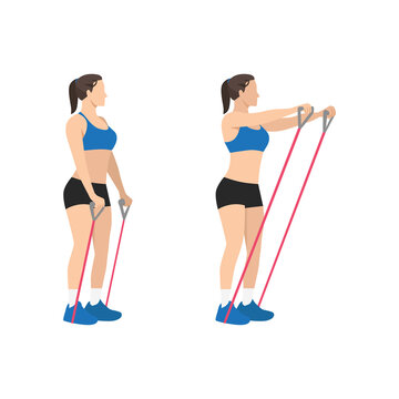 Woman doing shoulder stretch with resistance band Vector Image