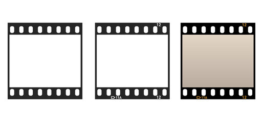Blank film strip collection. Empty film or photo frames set. Negative film, filmstreifen. Vector illustration
