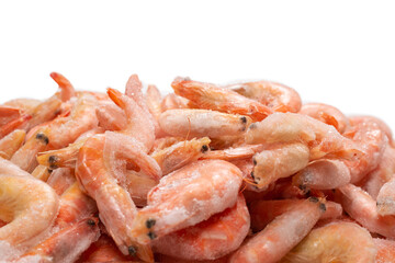 Fresh shrimps in ice. Top view.