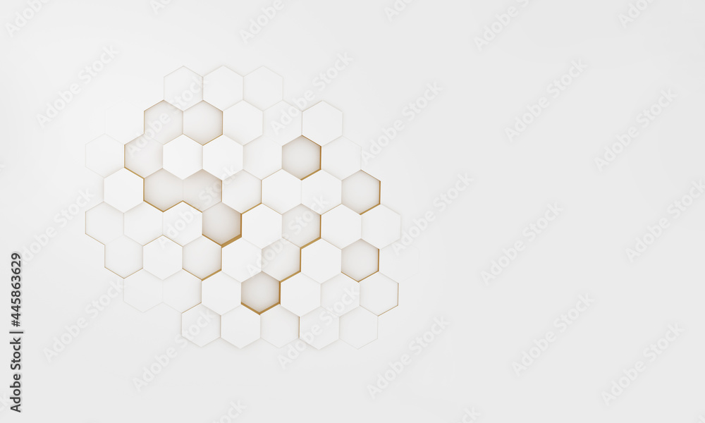 Poster abstract background hexagon white and golden with copy space.