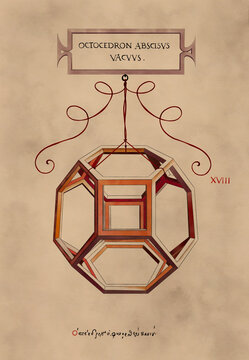Ycocedron. Vintage effect. Digital art. Illustration. Art print for interior, gallery, digital screens. High quality image for printing.