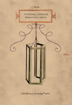 "Empty pentagonal Column"(English translation). Leonardo da Vinci painting. Vintage effect. Digital art. Illustration. Art print for interior, gallery, digital screens. High quality image.