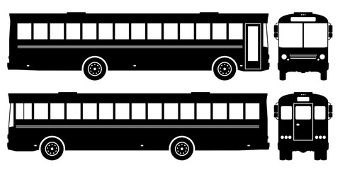 Bus silhouette on white background. Vehicle icons set view from side, front and back © Yuri Schmidt