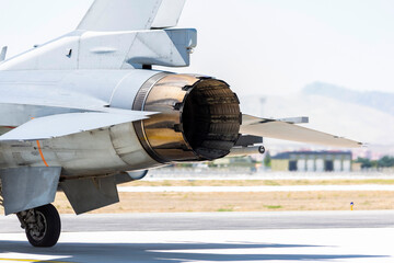 The exhaust of the F16 fighter jet. Jet plane nozzle