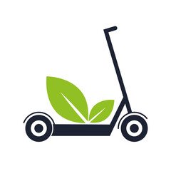 Electric scooter with leaves thin line icon. Green transport. Logo for sharing service. Modern vector illustration
