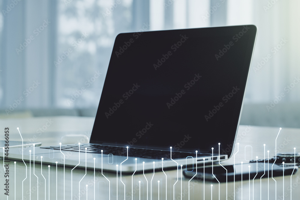 Aufkleber creative concept of microscheme illustration on modern laptop background. big data and database conc