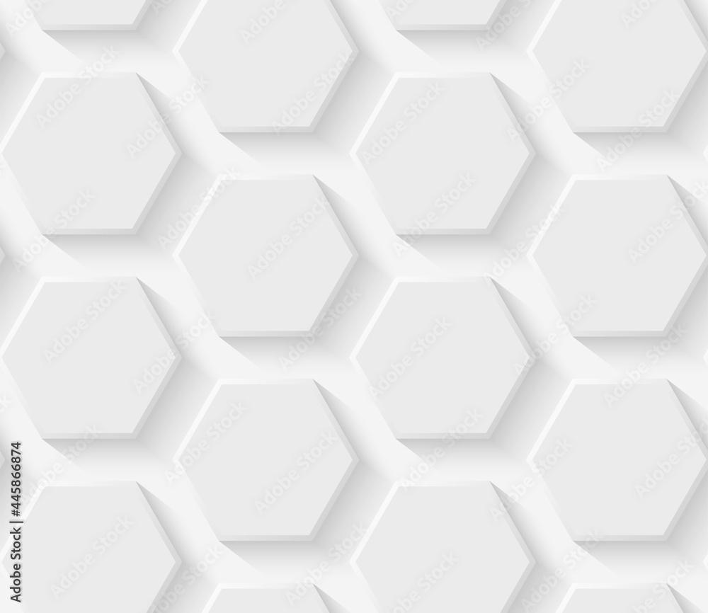 Poster Vector abstract white background with hexagons. Seamless 3D texture.