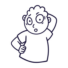 Man with questioning emotion. Surprised emoji avatar. Portrait of an open-eyed person. Cartoon style. Flat design vector illustration.