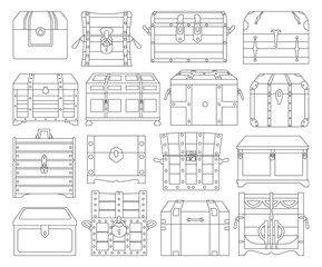 Chest box isolated outline set icon. Vector outline set icon coffer. Vector illustration chest box on white background.