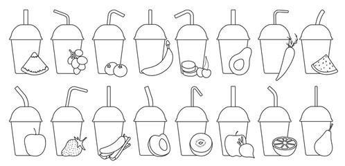 Smoothie vector outline set icon. Vector illustration fresh juice on white background. Isolated outline set icon smoothie.