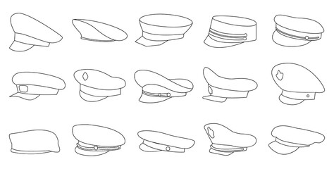 Military cap vector outline set icon. Vector illustration headgear on white background. Isolated outline set icon military cap .