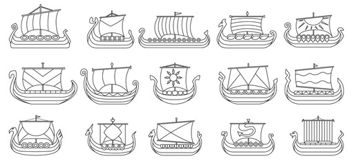 Ship of viking vector outline set icon. Vector illustration ancient boat on white background. Isolated outline set icon ship of viking.