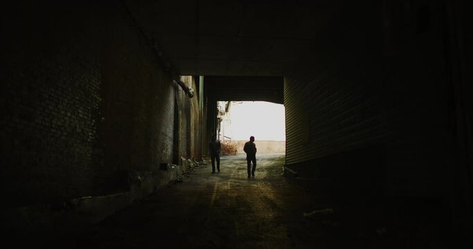 Two Men Meet At An Abandoned Factory During Winter Time In Derby, Connecticut