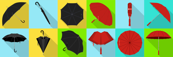 Umbrella isolated flat set icon. Vector flat set icon rainy cover . Vector illustration umbrella on white background.