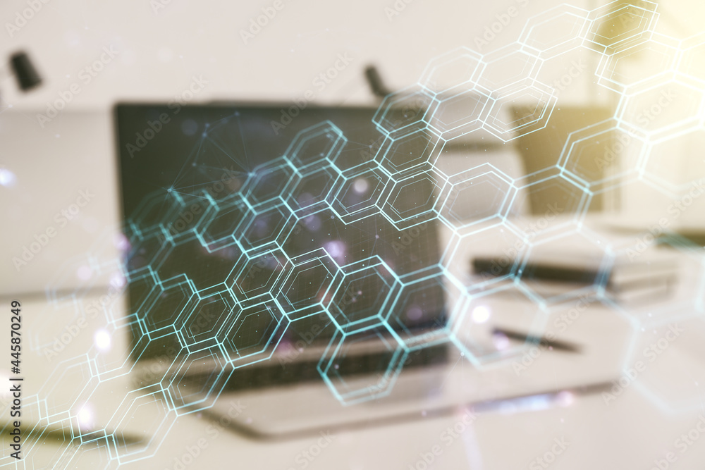 Aufkleber creative abstract wireless technology hologram with hexagon on modern computer background, artificia