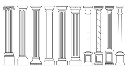Antique column outline set icon. Isolated vector outline set icon classic pillar. Vector illustration antique column on white background .