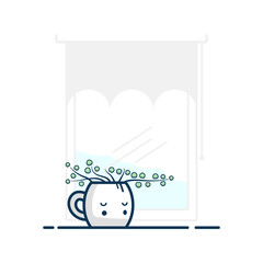 Illustration vector graphic of  funny Flower flat design with white window