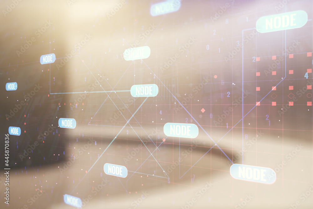 Aufkleber abstract virtual coding illustration on modern interior background, software development concept. mu