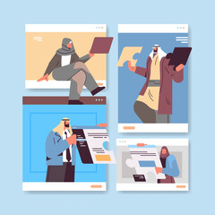 arab businesspeople discussing during video call business people team using virtual conference