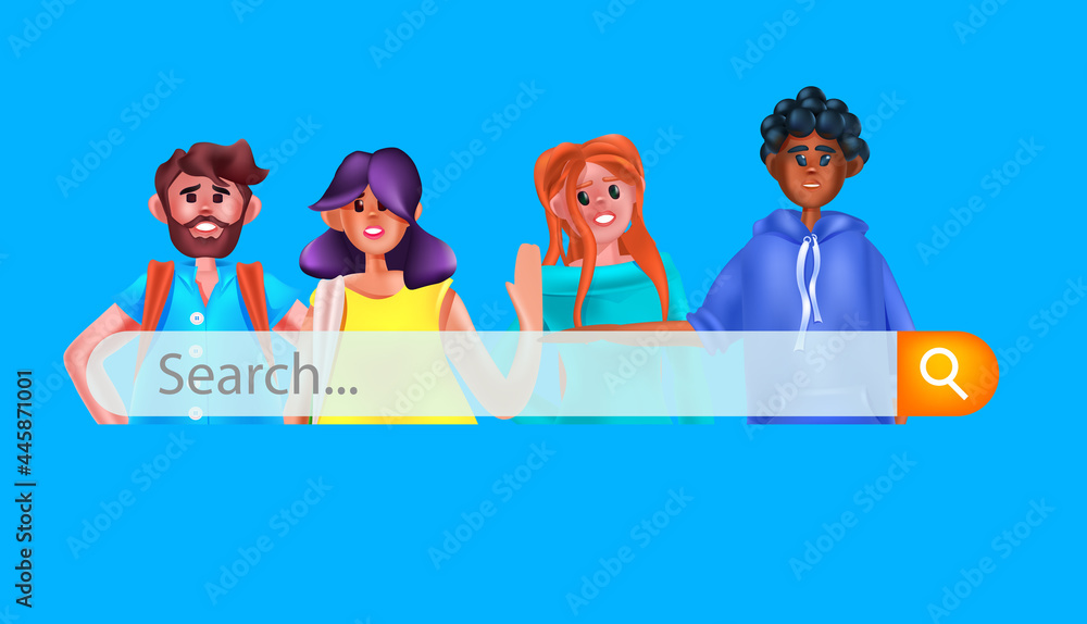 Poster mix race people with search bar searching browsing internet data networking concept