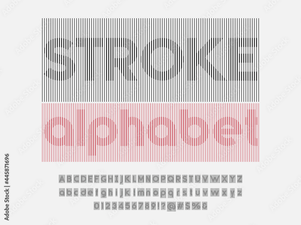 Poster lines style alphabet design with uppercase, lowercase, numbers and symbol