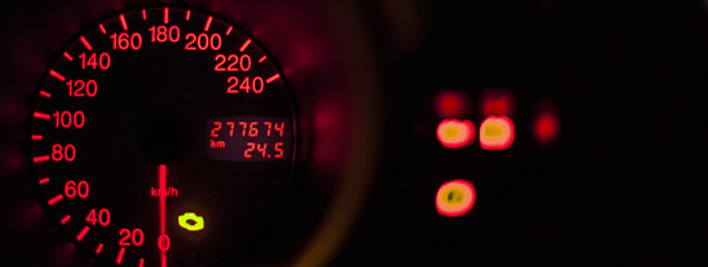 Car odometer illuminated