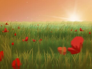 field of poppies and during sunset.