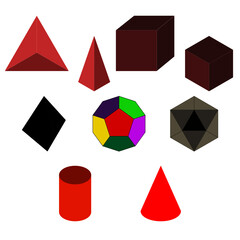 Set of 3D Geometric Shapes &ndash; Cube, Cone, Pyramid, Cylinder, and Polyhedron