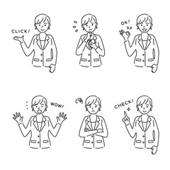 会社員女性のポーズ・表情セット