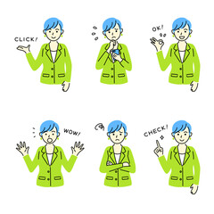 会社員女性のポーズ・表情セット