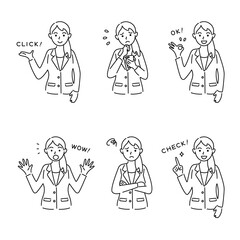 会社員女性のポーズ・表情セット