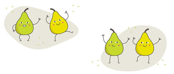 Character cartoon pears green yellow smile happy emotions icon logo vector illustration.