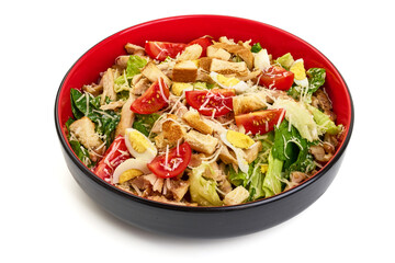 Vegetarian salad with chicken, isolated on white background. High resolution image.